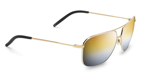 Maui Jim Kami 778 Aviator Sunglasses- Gold with White, Dual Mirror